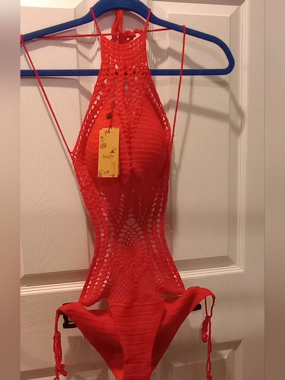 Red Crochet One-Piece Swimsuit